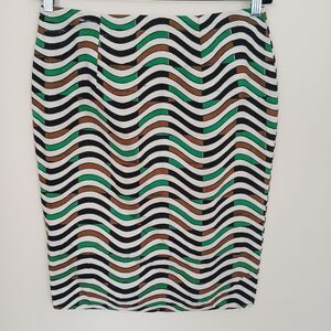 Handmade African Print Pencil Skirt M/L New Green/White/Blk/Brown